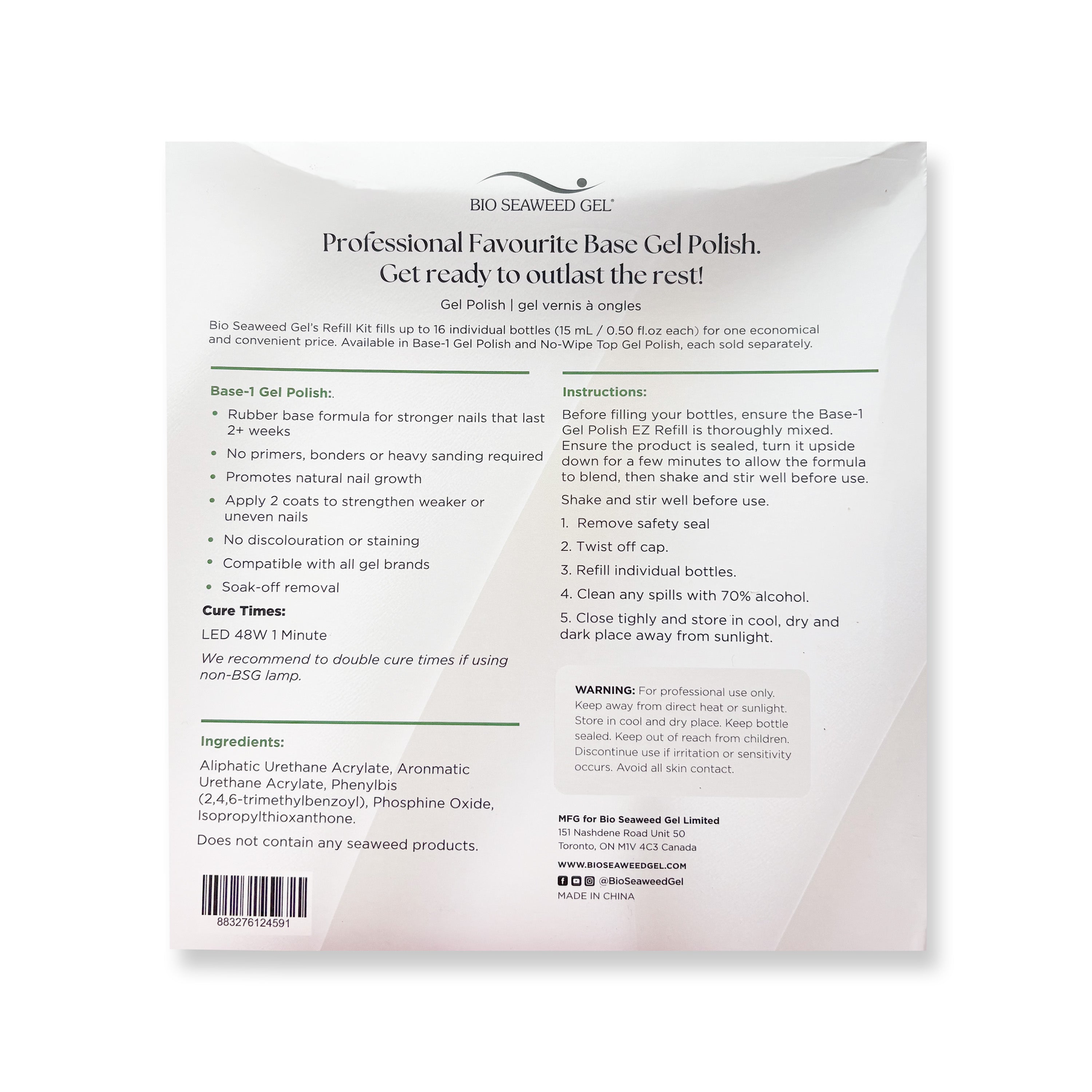Base - 1 Gel Polish EZ Refill Kit - Bio Seaweed Gel USA