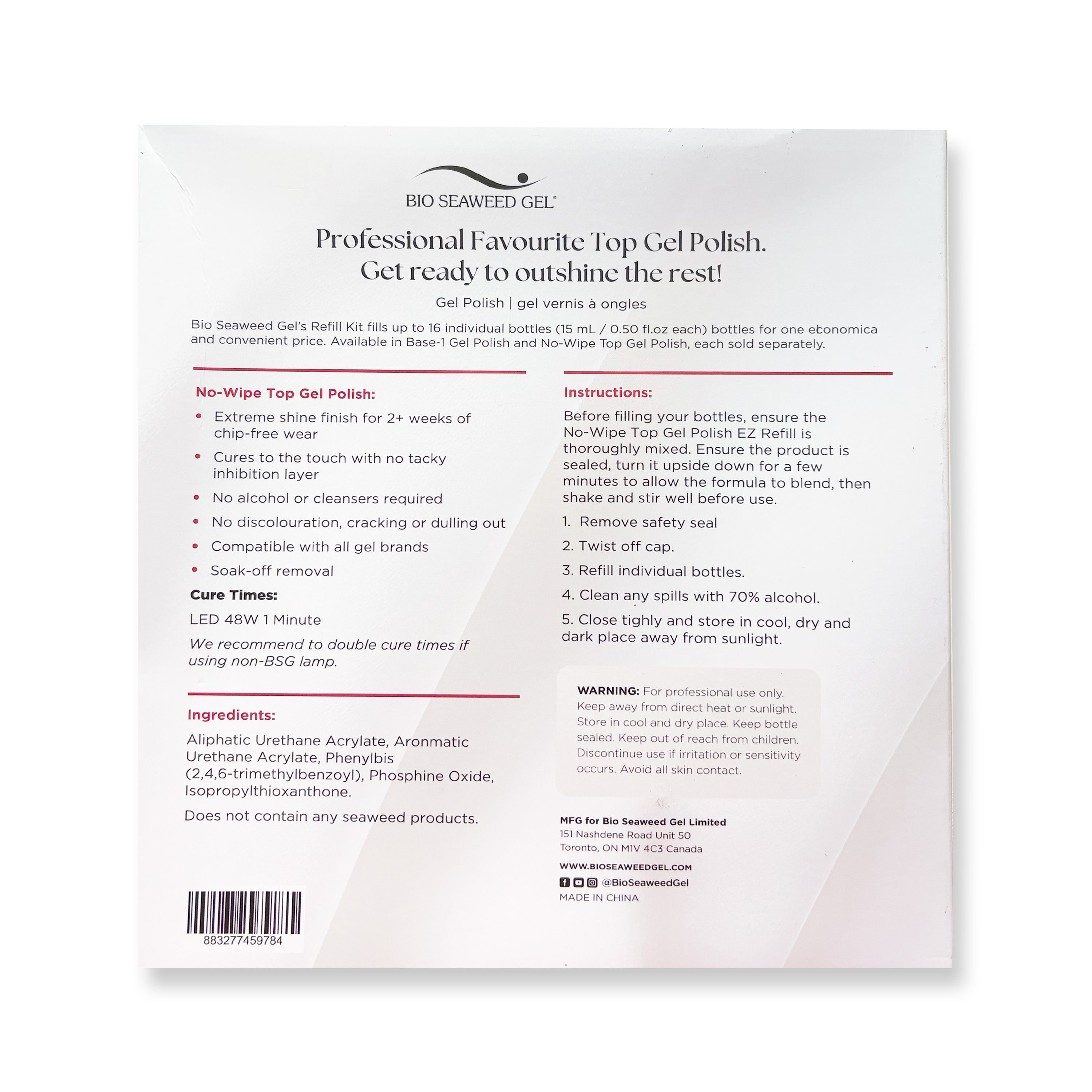 No - Wipe Top Gel Polish EZ Refill Kit - Bio Seaweed Gel USA