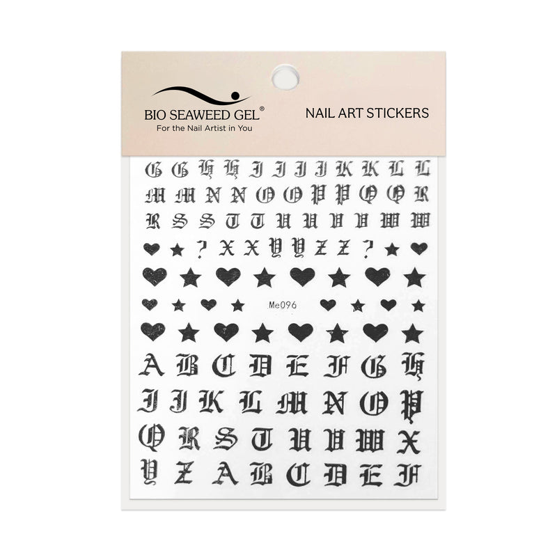 Gothic Letters with Hearts and Stars Nail Art Stickers - Bio Seaweed Gel USA