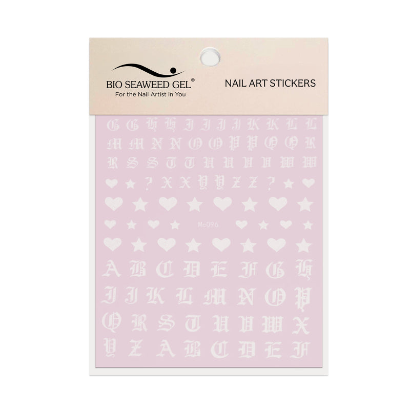 Gothic Letters with Hearts and Stars Nail Art Stickers - Bio Seaweed Gel USA